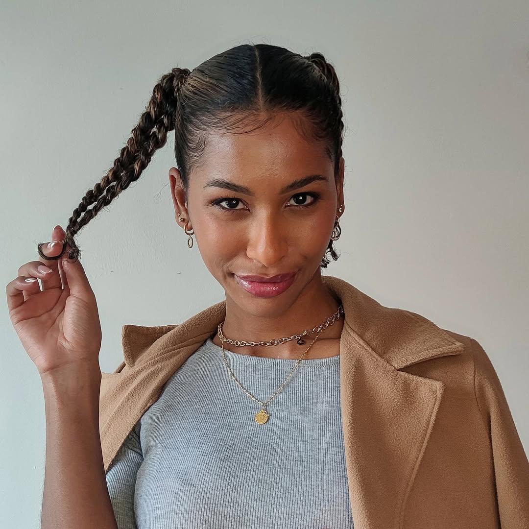 Twin braids sleek part